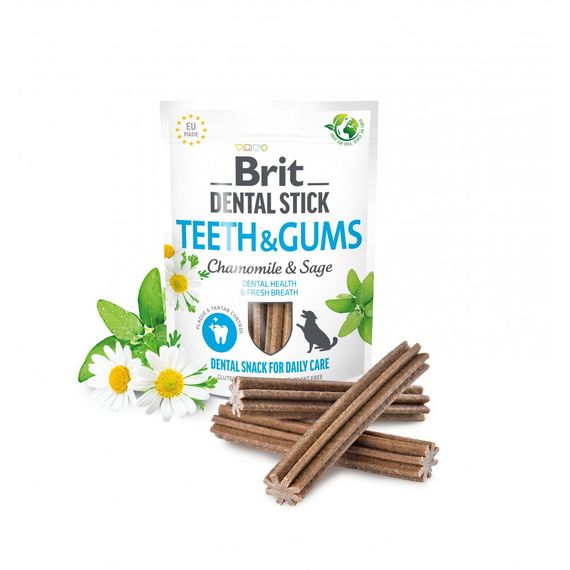 Ласощі Brit Dental Stick Teeth and Gums для дорослих собак з ромашкою та шавлією для здоров я ясен і зубів 7 шт 251 г | Зображення 1