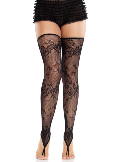 Панчохи Leg Avenue Floral Net Toe Loop Footless Thigh Highs One Size | Зображення 3