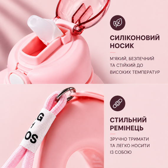 Спортивная бутылка для воды 1.5 л (1500 мл) Розовая - с ручкой и трубочкой без BPA, с мотивационной шкалой времени | Зображення 8