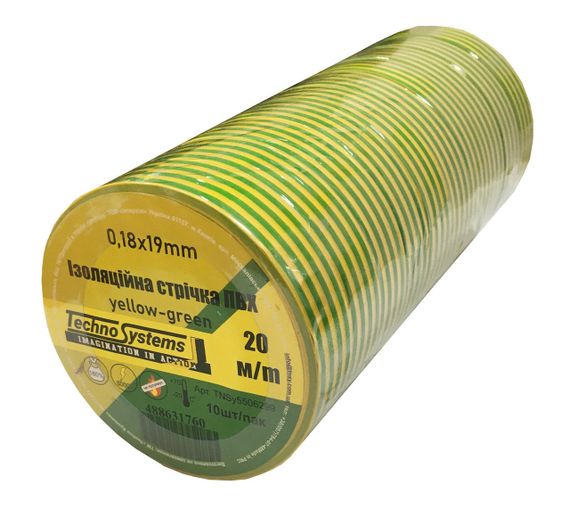 Стрічка ізоляційна ПВХнг 0.18х19мм жовто/зелена 20м Ny95506299 | Зображення 1