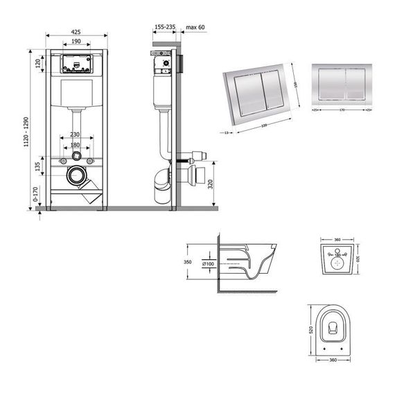 Готове рішення Qtap для ванної кімнати: підвісний унітаз Swan Ultra Quiet 520x360x320 + комплект інсталяції Nest 4 в 1 (квадратна | Зображення 1