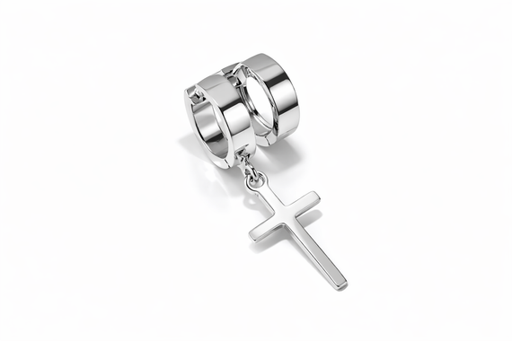 Серьги из белого золота с крестиком S-0387 | Зображення 3