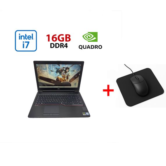 Мобільна робоча станція Fujitsu Celsius H780 / 15,6" (1920x1080) IPS / Intel Core i7-8750H (6 (12) ядер по 2.2 - 4.1 GHz) / 16 GB DDR4 / 512 GB SSD / nVidia Quadro P600, 4 GB GDDR5, 128-bit / WebCam б/в + Подарунок Миша та килимок