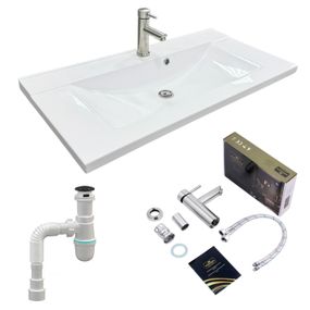 Раковина накладная Adamant QUANTO 90, прямоугольная, с сифоном Click-Clack + смеситель (4824296208301)