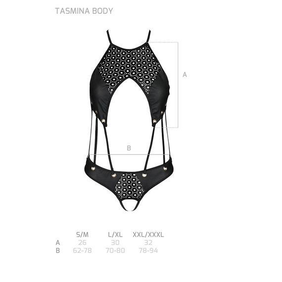Боді з відкритим доступом Passion TASMINA BODY L/XL black, екошкіра, шнурівки, ажурні мережива | Зображення 4