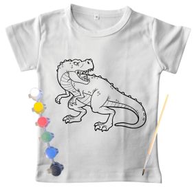 Детский набор для творчества Футболка раскраска "Динозавр Тиранозавр Рекс" белая 110