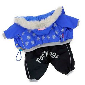 Зимний комбинезон для собак For My Dogs "Светодиодные Cнежинки" голубой