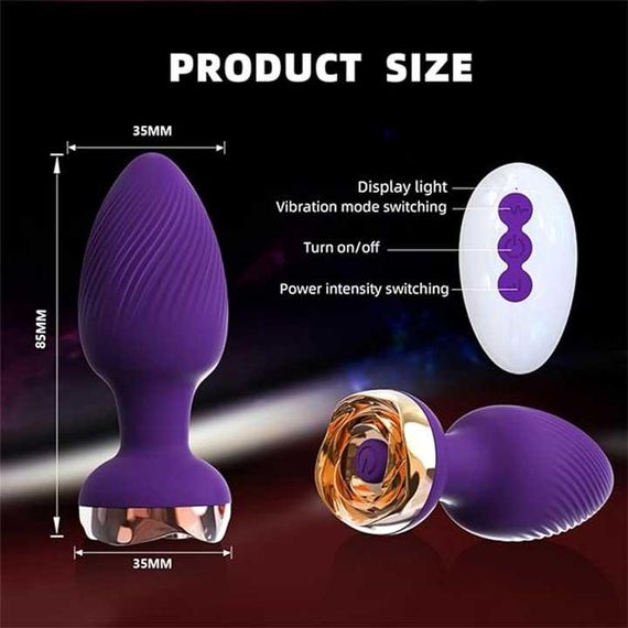 Силікональний анальний корок із вібрацією Rose з Д/К 3,5*9 см. Фіолетовий — Анальні іграшки | Зображення 2