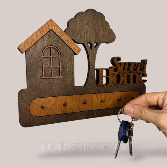 Ключниця настінна Sweet Home (Милий дім) з деревом венге на 6 гачків, дерев'яна вішалка тримач для ключів у передпокій | Зображення 7