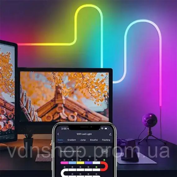 Розумна гнучка LED Neon RGB стрічка-шланг 3 метрів від USB управління режимами з телефону, Bluetooth додаток, пульт