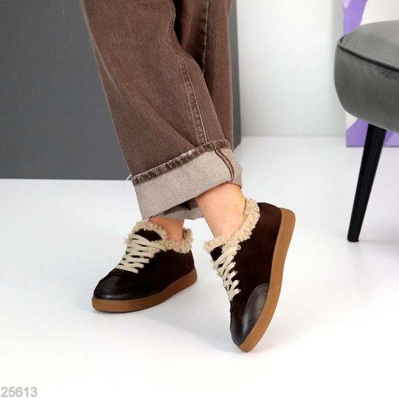 Шикарні кросівки утеплені натуральна шкіра + замша колір шоколад | Зображення 4