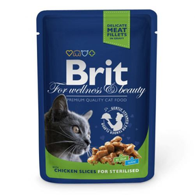 Влажный корм Brit Premium для стерилизованных кошек с кусочками курицы 24шт*100г