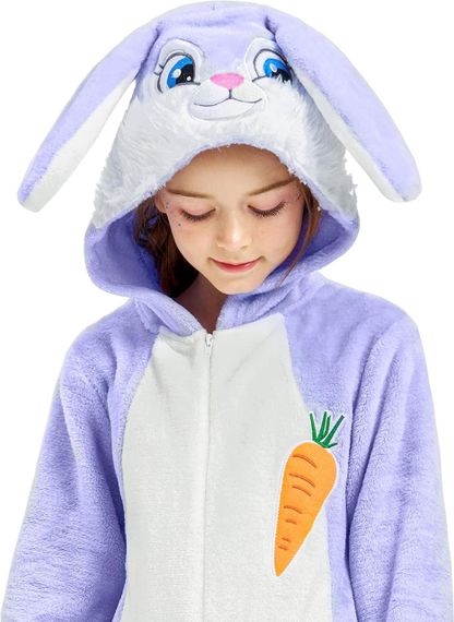 Піжама кігурумі зайчик кролик лавандовий для дівчинки IKALI, костюм для дому з вушками та капюшоном, 4-6 років | Зображення 5