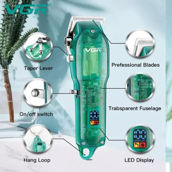 Профессиональная машинка для стрижки VGR Professional Clipper Transparent Green V-660 | Зображення 6
