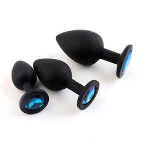 Набор силиконовых анальных пробок с кристаллом S, M, L Чёрный – Анальные игрушки