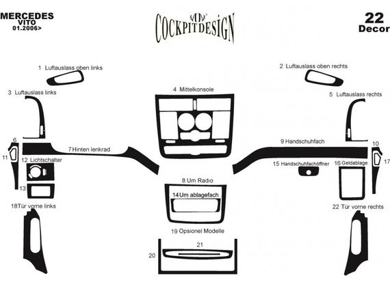 Накладки на панель Meric (передняя часть) 2004-2006, Алюминий для Mercedes Viano 2004-2015 гг. | Зображення 6