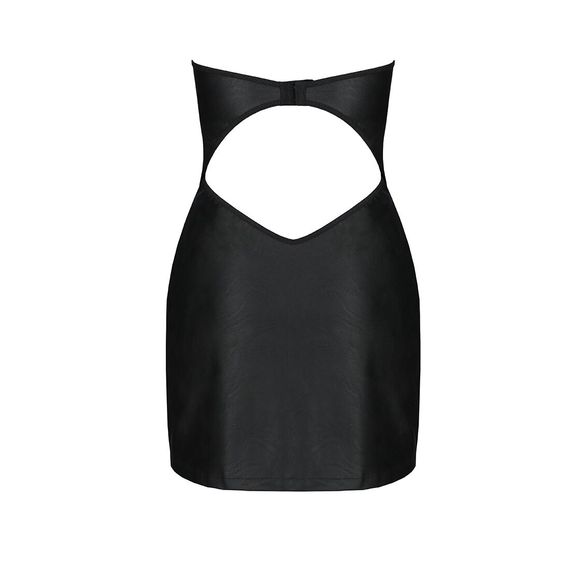 Мінісукня з екошкіри Passion CELINE CHEMISE S/M, black, шнурівка, трусики в комплекті | Зображення 5