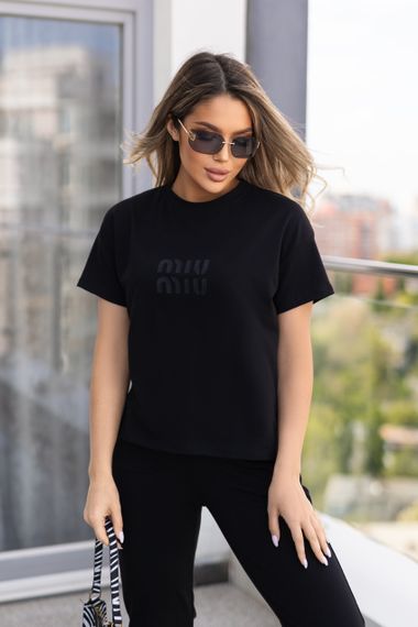 Женский летний спортивный костюм с футболкой и штанами GF1787 цвет черный размер 42/44 | Зображення 3