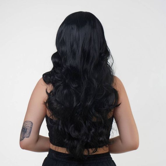 Перука довга хвиляста з чубчиком Fetish Hair чорний, 60 см | Зображення 3