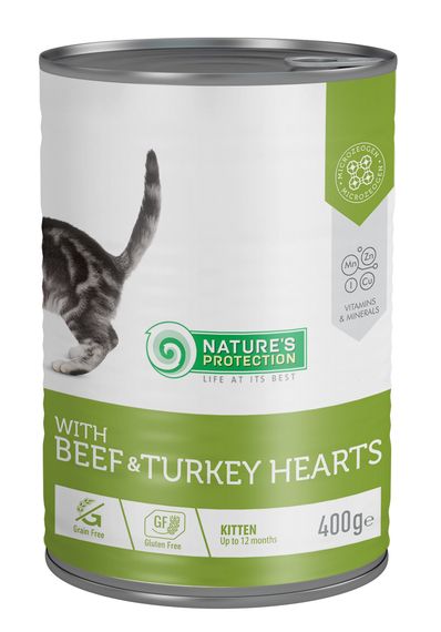 Корм Nature's Protection Kitten with Beef & Turkey hearts влажный с говядиной и индюшиными сердцами для котят 400 гр