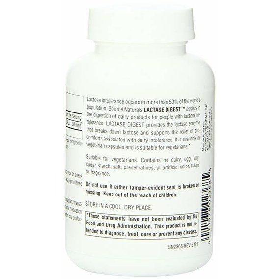 Лактаза Source Naturals Lactase Digest, For Lactose Intolerance 90 Veg Caps | Зображення 1