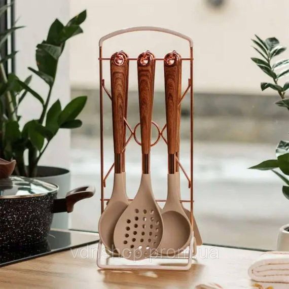 Набор кухонных принадлежностей на подставке 6 штук кухонные аксессуары Дерево YRUR8 | Зображення 1