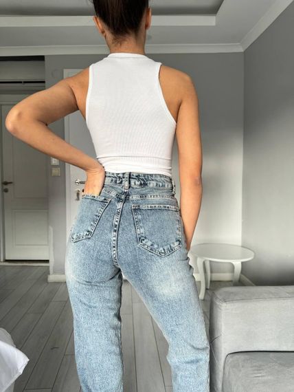 Джинсы женские классические с высокой талией цвет синий 😍 40 | Зображення 4