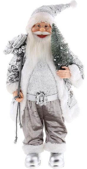 Интерьерная новогодняя фигурка Santa с подарками с елкочкой 60см серебро с пайетками