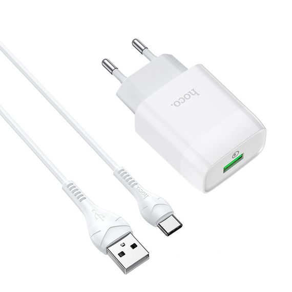 МЗП Hoco C72Q Glorious QC3.0 18W (1USB-A) + кабель USB to Type-C Білий