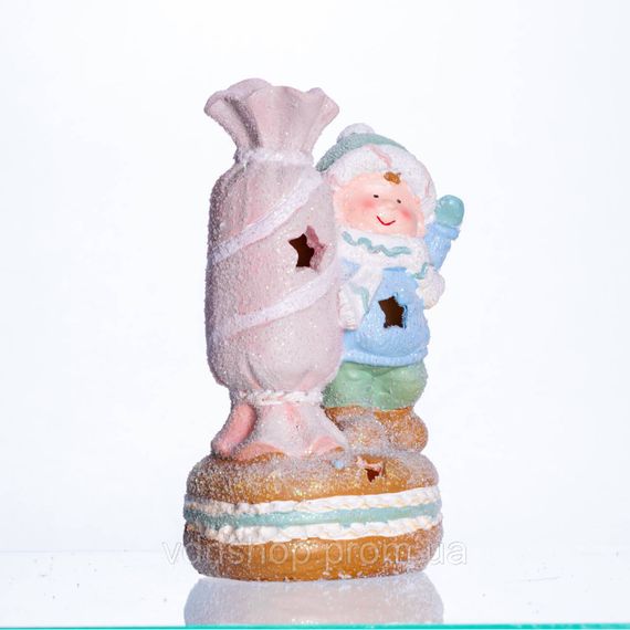 Новогодняя декоративная фигурка с подсветкой 12.5×9×21 см Новогодний декор Ребёнок с конфетой из фарфора CR-6-11 | Зображення 2