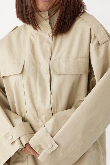 Подовжена жіноча вітрова куртка - бежевий цвет, M (є розміри) | Зображення 3