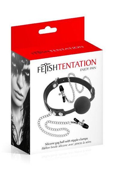 Кляп з силіконовою кулькою і затискачами для сосків Fetish Tentation Gag Ball with Nipple Clamps Sex Aura | Зображення 1
