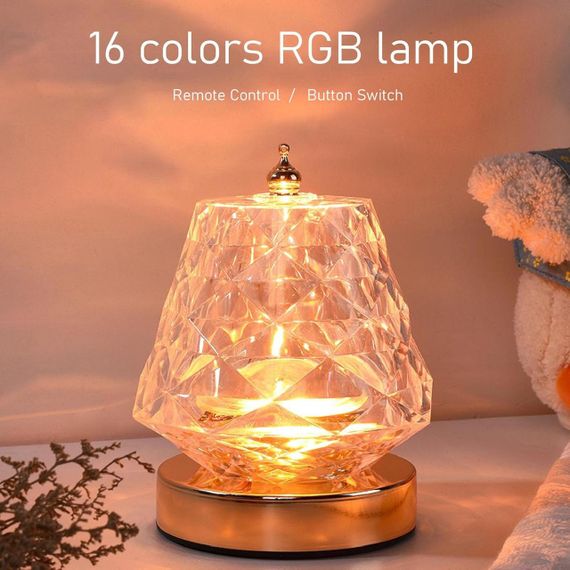 Лампа настільна Crystal з 16 кольорами RGB, нічник з USB і пультом дистанційного керування, світлодіодна лампа | Зображення 7