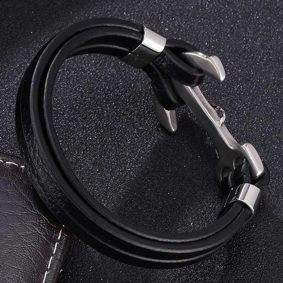 Чоловічий шкіряний браслет Primo Rope Anchor з застібкою якір - Black | Зображення 2