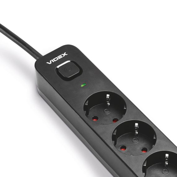 Мережевий подовжувач VIDEX ONCORD з/з 3п 3м (3x1.5мм) з кнопкою Black | Зображення 2