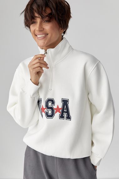 Теплий світшот з блискавкою на комірі - молочний цвет, L (є розміри) | Зображення 4