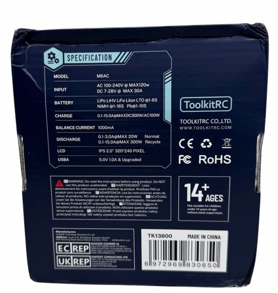 Зарядний пристрій ToolkitRC M6AC 300W з вбудованим блоком живлення для зарядки акумуляторів FPV дронів балансирний зарядник 6S | Зображення 8