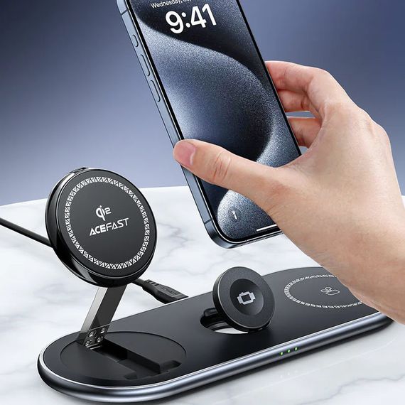 БЗП Acefast E19 Qi2 desktop 3-in-1 Black | Зображення 3