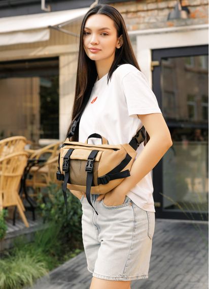 Большая женская поясная сумка бананка Sambag DynamicDart бежевая 38×21×7 см (80411026) | Зображення 3