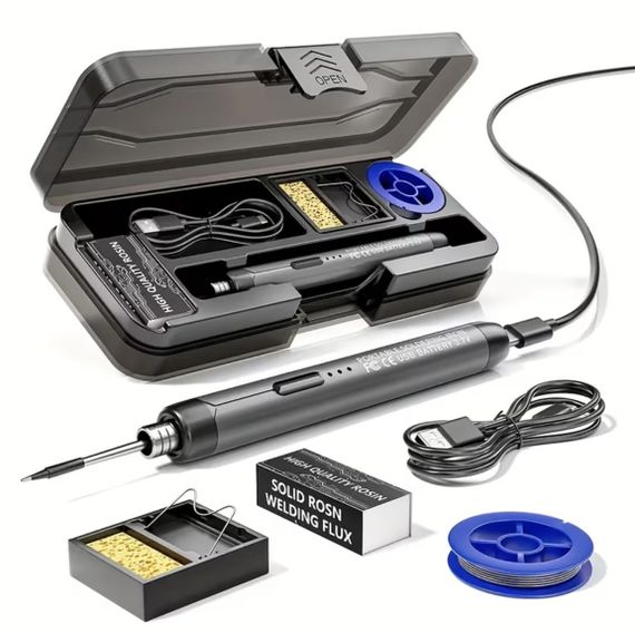 Портативний USB/бездротовий паяльний набор з регульованою температурою, комплектом аксесуарів (підставка, флюс, кейс) для ремонту | Зображення 4
