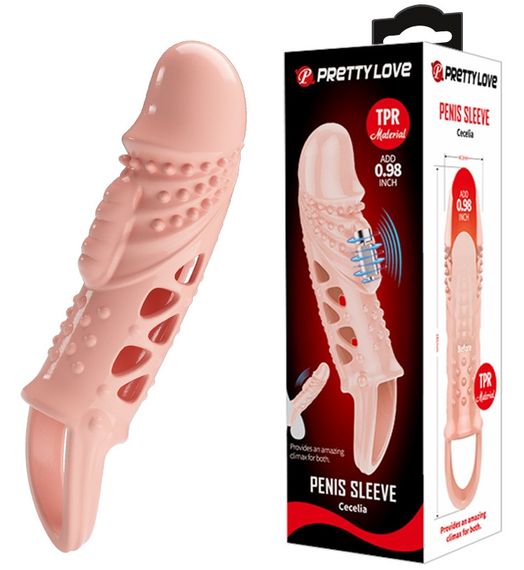 Подовжуюча насадка з вібростимуляцією (на 2,5 см) PRETTY LOVE - PENIS SLEEVE Cecelia, BI-026242 Sex Aura | Зображення 1