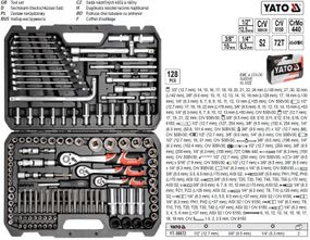 Набор инструмента YATO Польша головок торцевых 1/4'' 3/8" 1/2'' 128 штук YT-38872