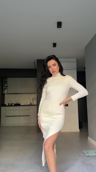 Сукня MAXI довга приталена з розрізом молочна 🖤🔥 | Зображення 6