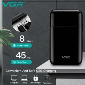 Аккумуляторная мужская мини электробритва VGR V-390 для бритья бороды и усов шейвер. XS-827 Цвет: черный