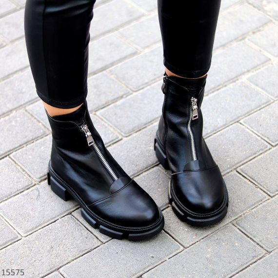 Базові чорні зимові черевики натуральна шкіра на блискавці | Зображення 7