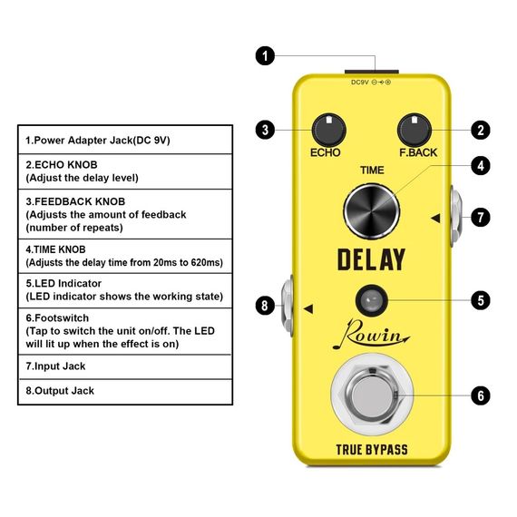 Гітарна педаль ефектів дилей Rowin LEF-314 Analog Delay для електрогітари електрогігітарі гітарі гітари | Зображення 4
