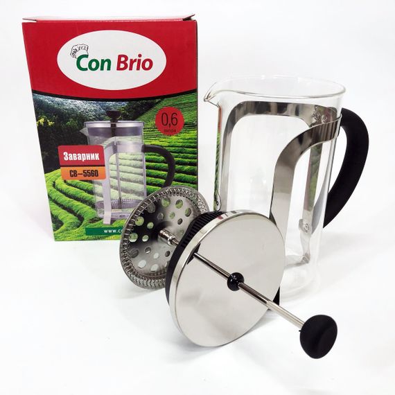Френч-прес Заварник для чаю та кави Con Brio CB-5560 600 мл, Чайник самовар скляний для заварки | Зображення 6