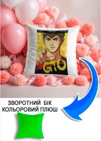 Подушка плюшева Мерч Крафт Дизайн з принтом аніме Great Teacher Onizuka салатовий плюш квадратна 33х33 см