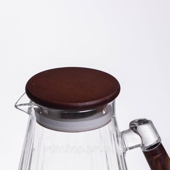 Глечик для напоїв 1.7 (л) для компоту, мохіто, лимонаду, сангрії скляний глечик із ручкою й бамбуковою кришкою 64486-71 | Зображення 6