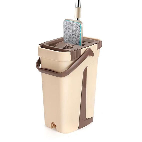 Комплект швабра та відро (11 л) з автоматичним віджимом, Cleaning Mop, Коричневий / Набір для миття підлоги / Відро з шваброю для | Зображення 2
